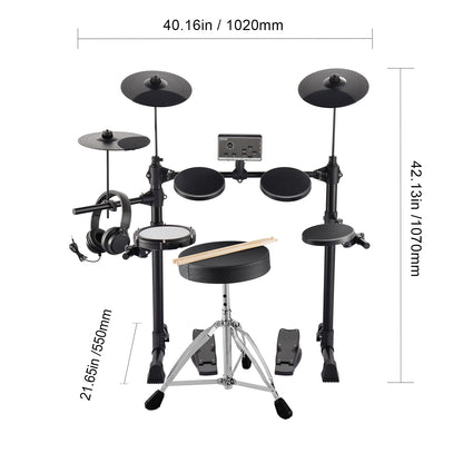 Elektronische Drumstel – Elektrische Drums – E-Drumkit – Digitale Drumset – Draagbare Drumset – 150 Geluiden – Stil Mesh Snare & Siliconen Toms