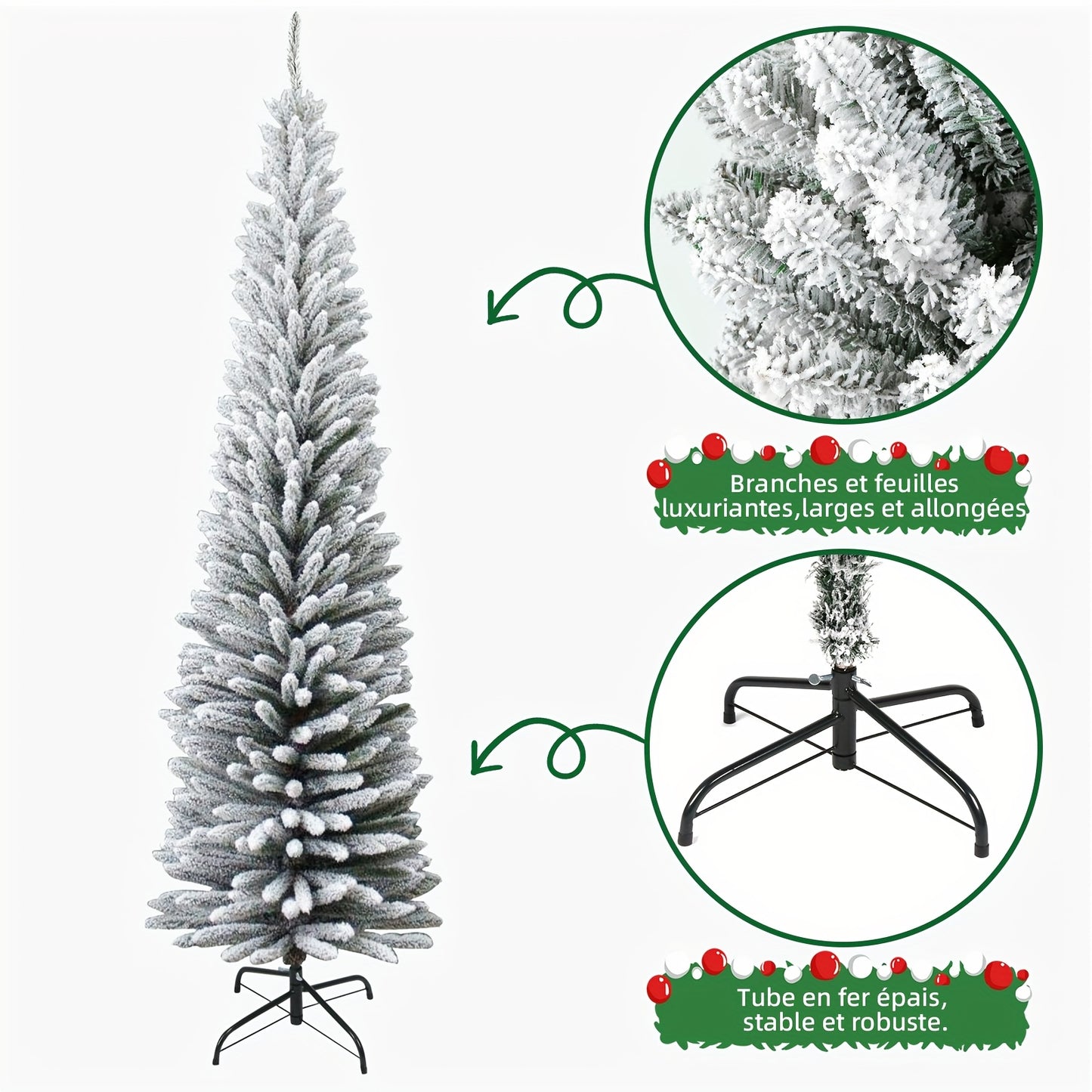 kunstkerstboom – kunstboom – nepkerstboom – dennenboom – herfstboom – 210 cm – hoogwaardige flocking – stevige metalen poten