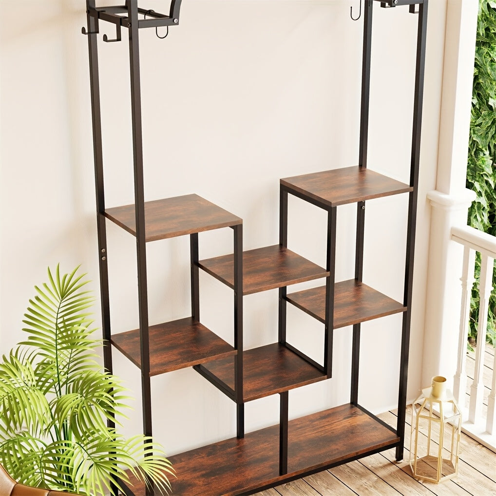Plantenstandaard – Plantentafel – Bloemenrek – Plantenrek – Plantenkast – Zwart Metalen Frame – 5 Lagen Met Ophanghaken
