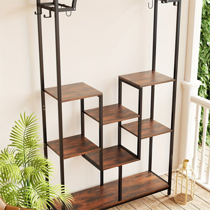 Plantenstandaard – Plantentafel – Bloemenrek – Plantenrek – Plantenkast – Zwart Metalen Frame – 5 Lagen Met Ophanghaken