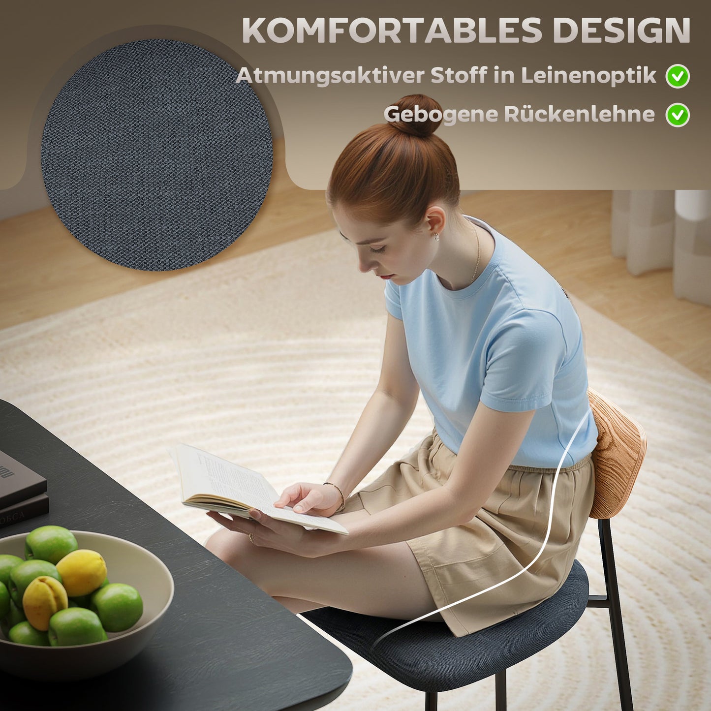Eetkamerstoelen – Stoelen – Dining Stoelen – Armloze Stoelen – Linnen Stoelen – Grijs – Set van 2 – Met Metalen Poten – Onderhoudsvriendelijk Linnenlook