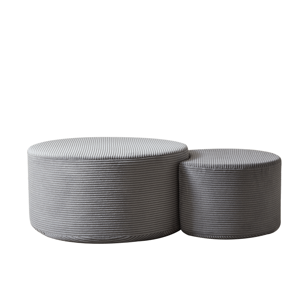 Salontafel – Bijzettafel – Koffietafel – Poef – Hocker – Ronde 2-delige set – Gestoffeerd met Zachte Foamvulling – Anti-slip Onderkant