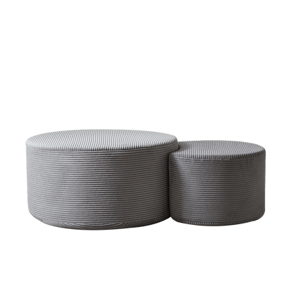 Salontafel – Bijzettafel – Koffietafel – Poef – Hocker – Ronde 2-delige set – Gestoffeerd met Zachte Foamvulling – Anti-slip Onderkant