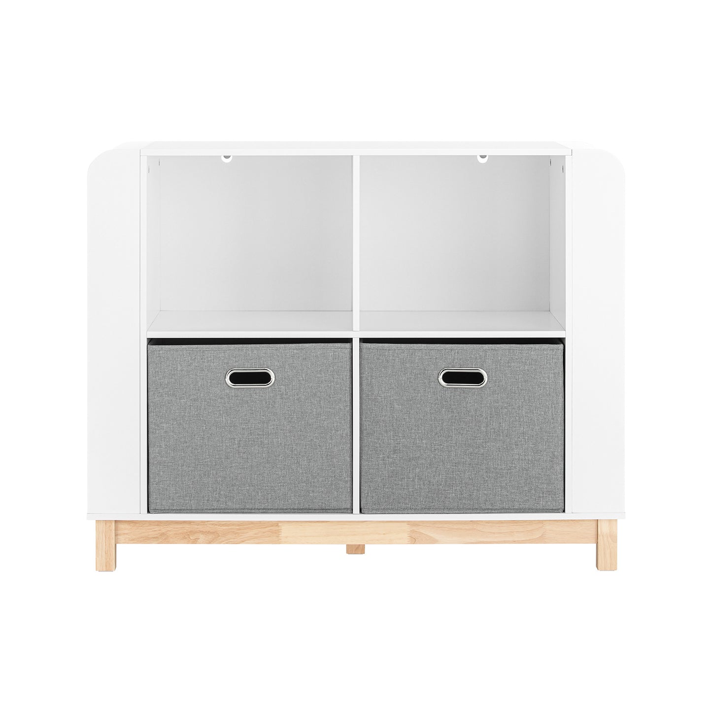 Kinderboekenkast – Kinderboekenrek – Opbergkast – Boekenplank – Speelgoedkast – MDF & rubberhout – 100x80x35 cm – Inclusief Stoffen Opbergboxen
