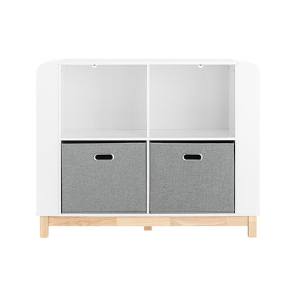 Kinderboekenkast – Kinderboekenrek – Opbergkast – Boekenplank – Speelgoedkast – MDF & rubberhout – 100x80x35 cm – Inclusief Stoffen Opbergboxen