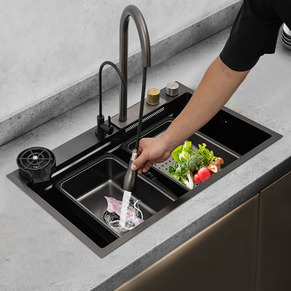 RVS Keukenspoelbak – Keukenspoelbak – Spoelbak – Keukenspoelbak Met Kraan – Spoeltafel – 80cm Diepe Wastafel – 3 Waterstanden Met Uittrekbare Kraan