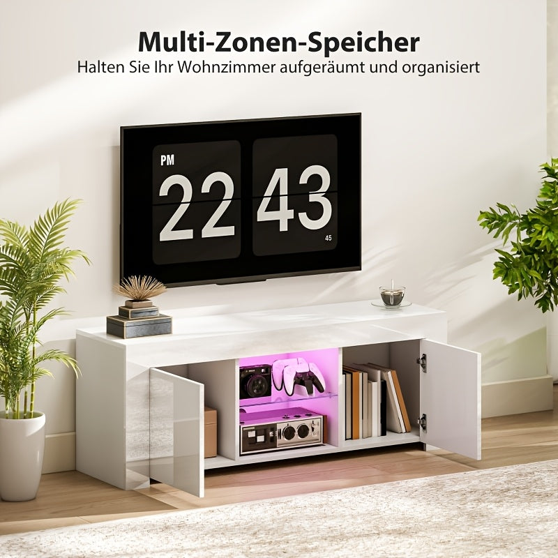 TV-Meubel – Tv-Kast – Media-Meubel – Tv-Stand – Woonkamermeubel – Wit – Dubbele Deuren – Glazen Planken – Kabelmanagement – 120x45x34 cm – Eenvoudige Montage