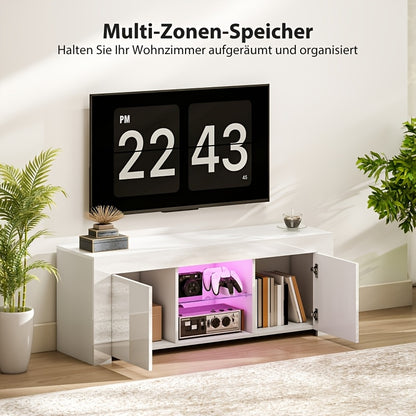 TV-Meubel – Tv-Kast – Media-Meubel – Tv-Stand – Woonkamermeubel – Wit – Dubbele Deuren – Glazen Planken – Kabelmanagement – 120x45x34 cm – Eenvoudige Montage