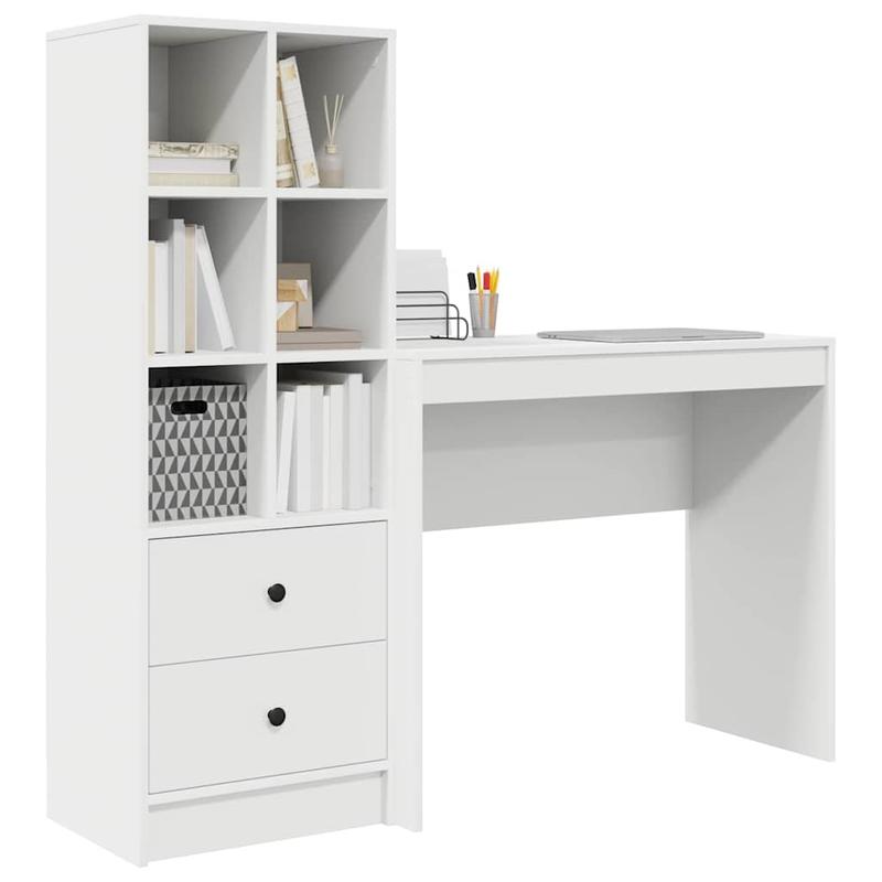 Desk with Storage Space with Shelf 2pcs White 90 X 40 X 76Cm Sleek Exterior, Ample Storage Space, Sturdy And Smooth, Featuring a Minimalist And Functional Design.