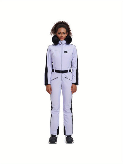 Skisuit Dames – Skipak – Skioverall – Ski Jumpsuit – Wintersport Overall – Waterafstotend Polyester – Met Capuchon – Lavender XS