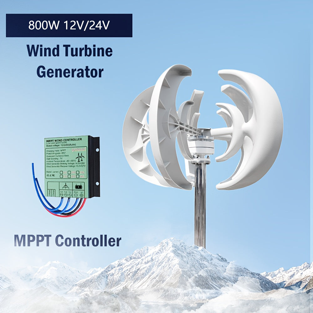 Windmolen – Windturbine – Verticale Windmolen – Windenergie Generator – 1000W Vermogen – Stil Geluid, MPPT-Controller Inclusief
