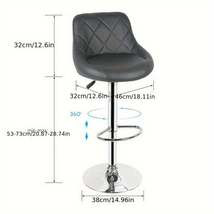 Barstoelen Set 2 – Barkrukken – Keukenstoelen – Lounge Stoelen – Eetkamerstoelen – Verstelbare Hoogte – Met Rugleuning en Voetsteun – Draaibaar – Grijs – 35x38x73 cm