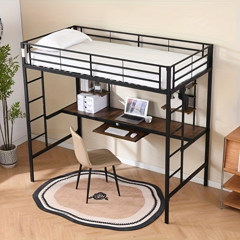 Hoogslaper – Mezzanine Bed – Zolderbed – Halfhoogslaper – Kinderhoogslaper – Metalen Frame – Ingebouwd Bureau – Ruimtebesparend – Modern Design