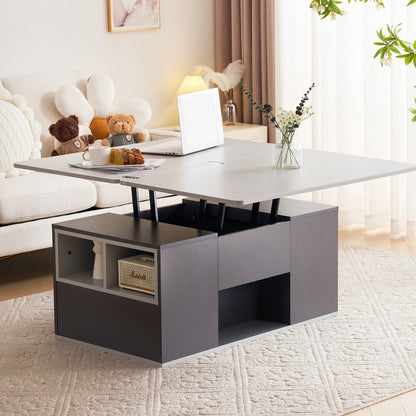 Salontafel – Tafel Voor Woonkamer – Koffietafel – Woonkamertafel – Bijzettafel – Verstelbaar Tafelblad – Met Opbergruimte – Metaal Grijs – Compact Design