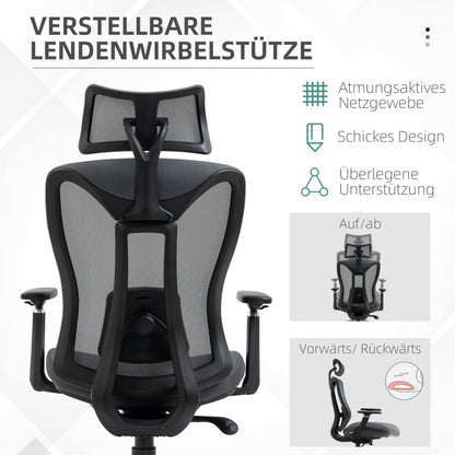 Ergonomische Bureaustoel – Kantoorstoel – Werkstoel – Deskchair – Bureaustoel Verstelbaar – Kantelfunctie 135° – Verstelbare Armleuningen – Ademend Mesh Grijs