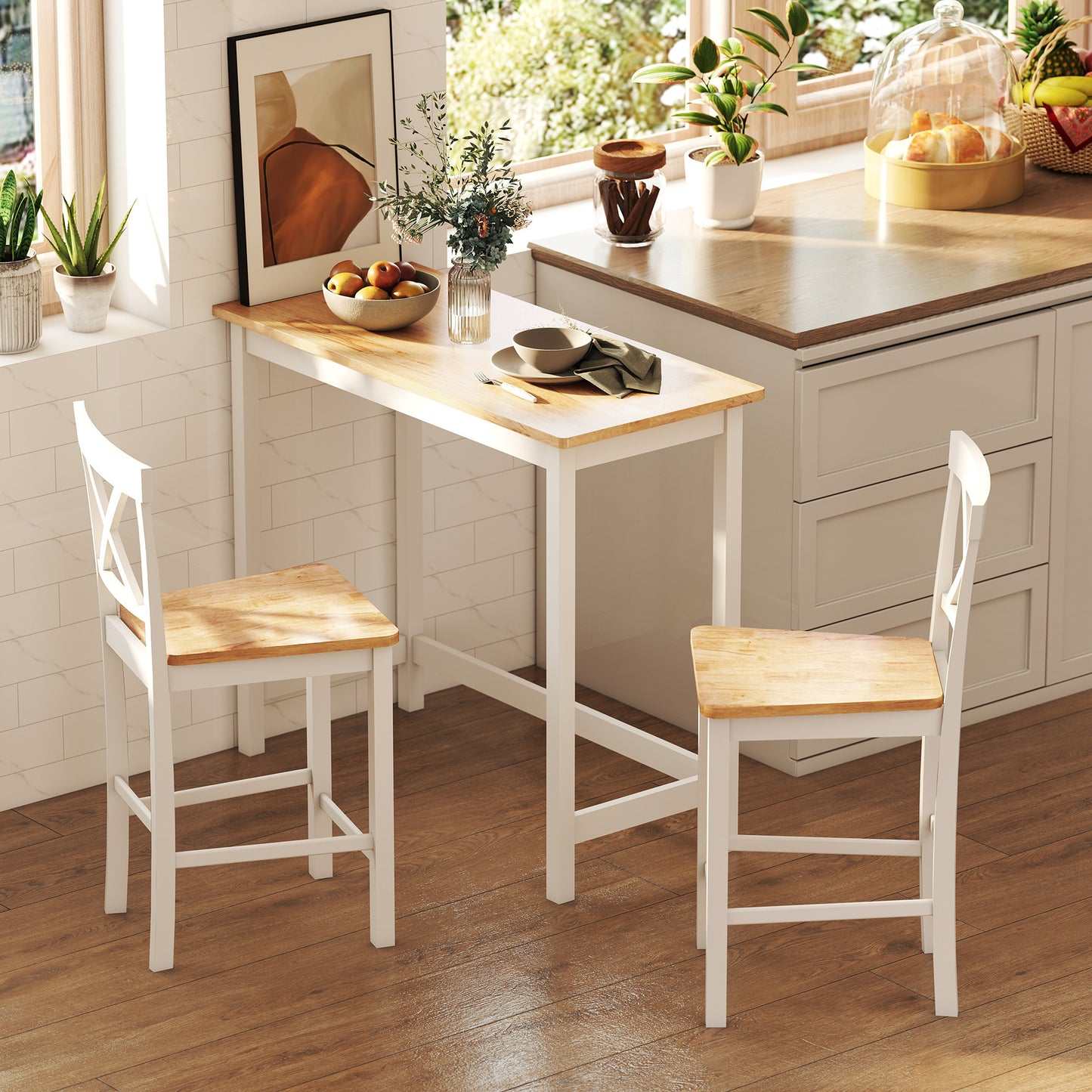 Koffietafel – Salontafel – Bijzettafel – Tafel – Compacte Tafel – Eikenlook – Wit Onderstel – Compact Formaat voor Kleine Ruimtes – Stevige Constructie