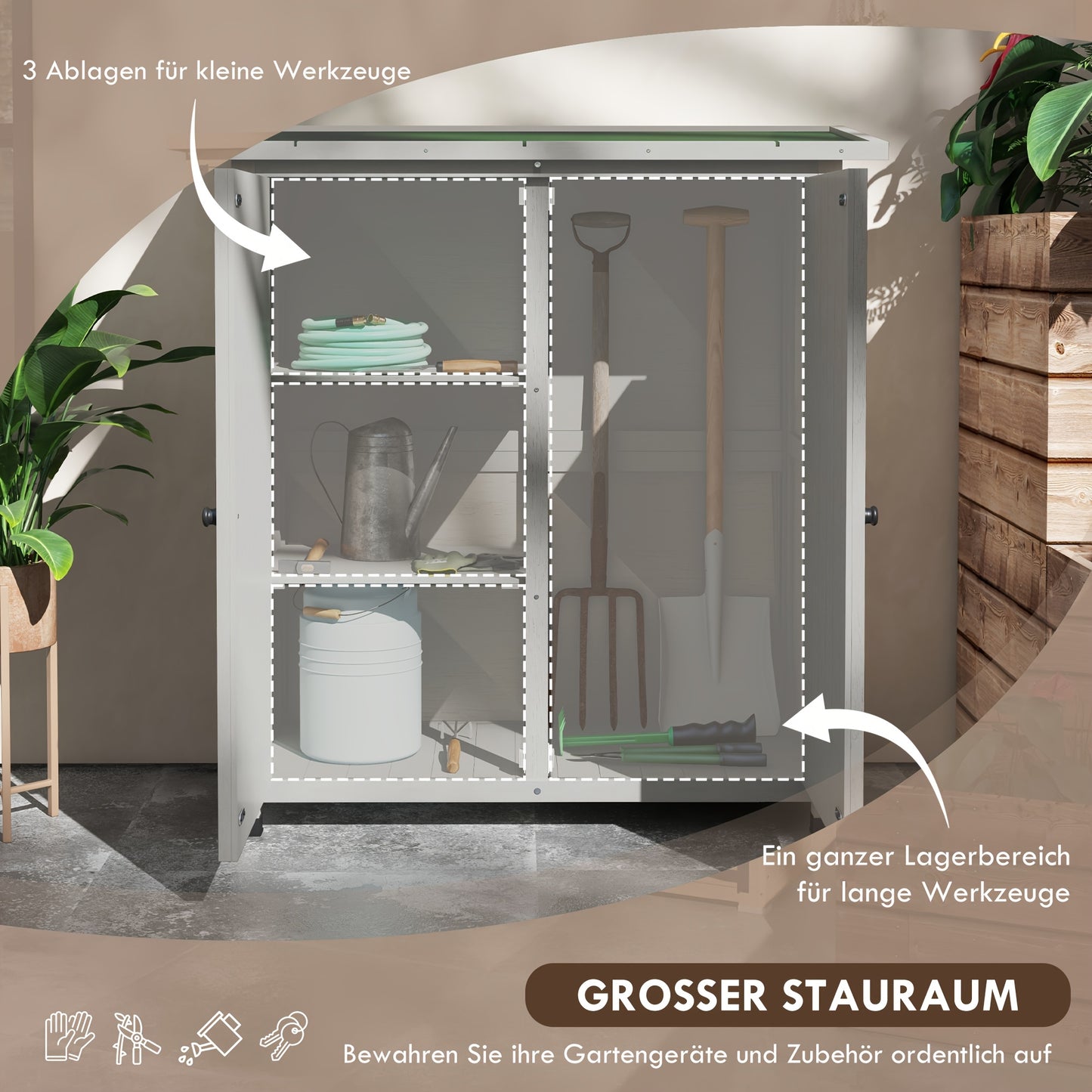 Tuinkast – Tuinberging – Tuinschuur – Opbergkast – Buitenbox – Weerbestendig Houten Design – 110x55x117 cm – Bitumen Dak – Lichtgrijs