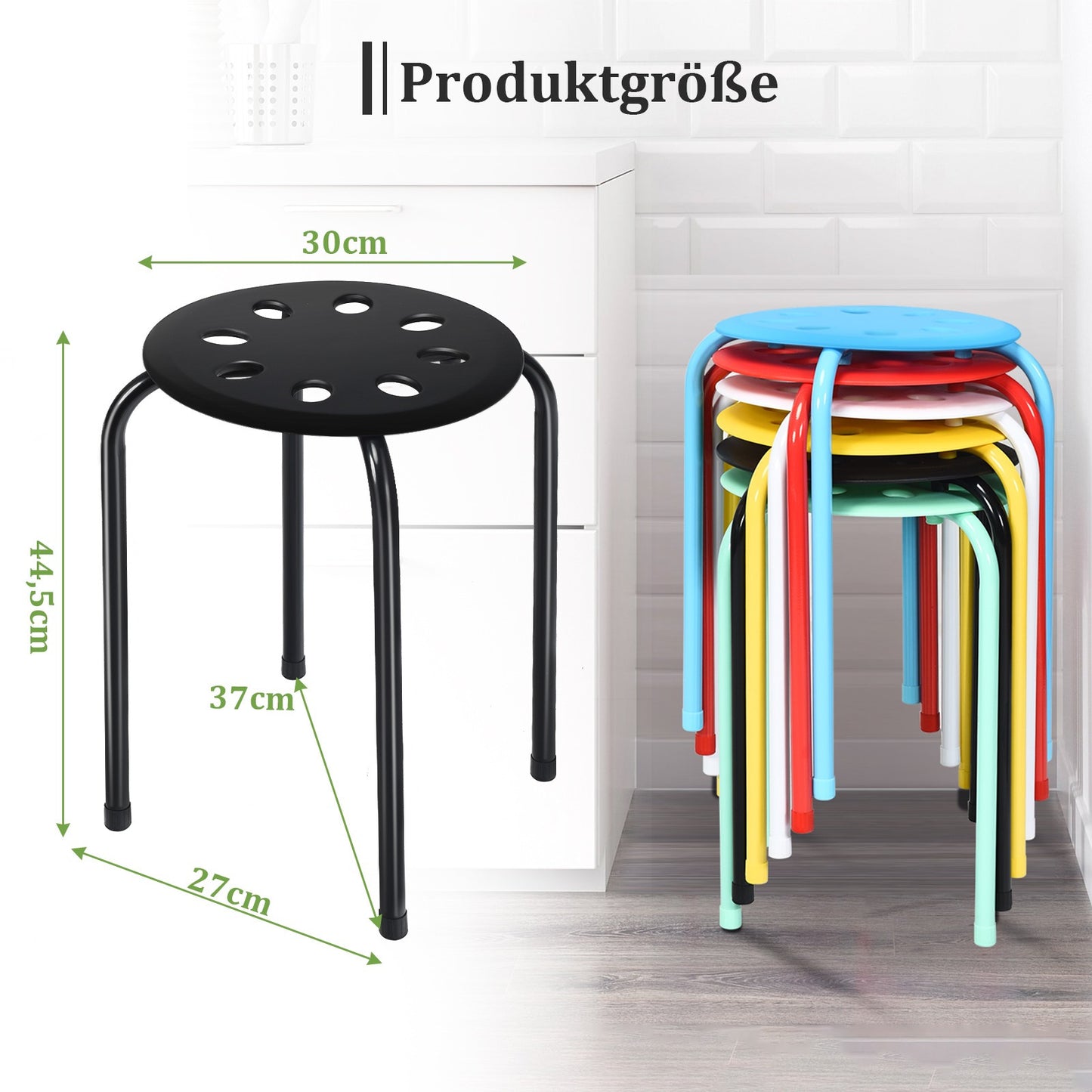 Kruk – Krukje – Zitkruk – Bijzetkruk – Stapelbare metalen krukken – Set van 6 – 44,5 cm Hoogte – Gekleurd assortiment