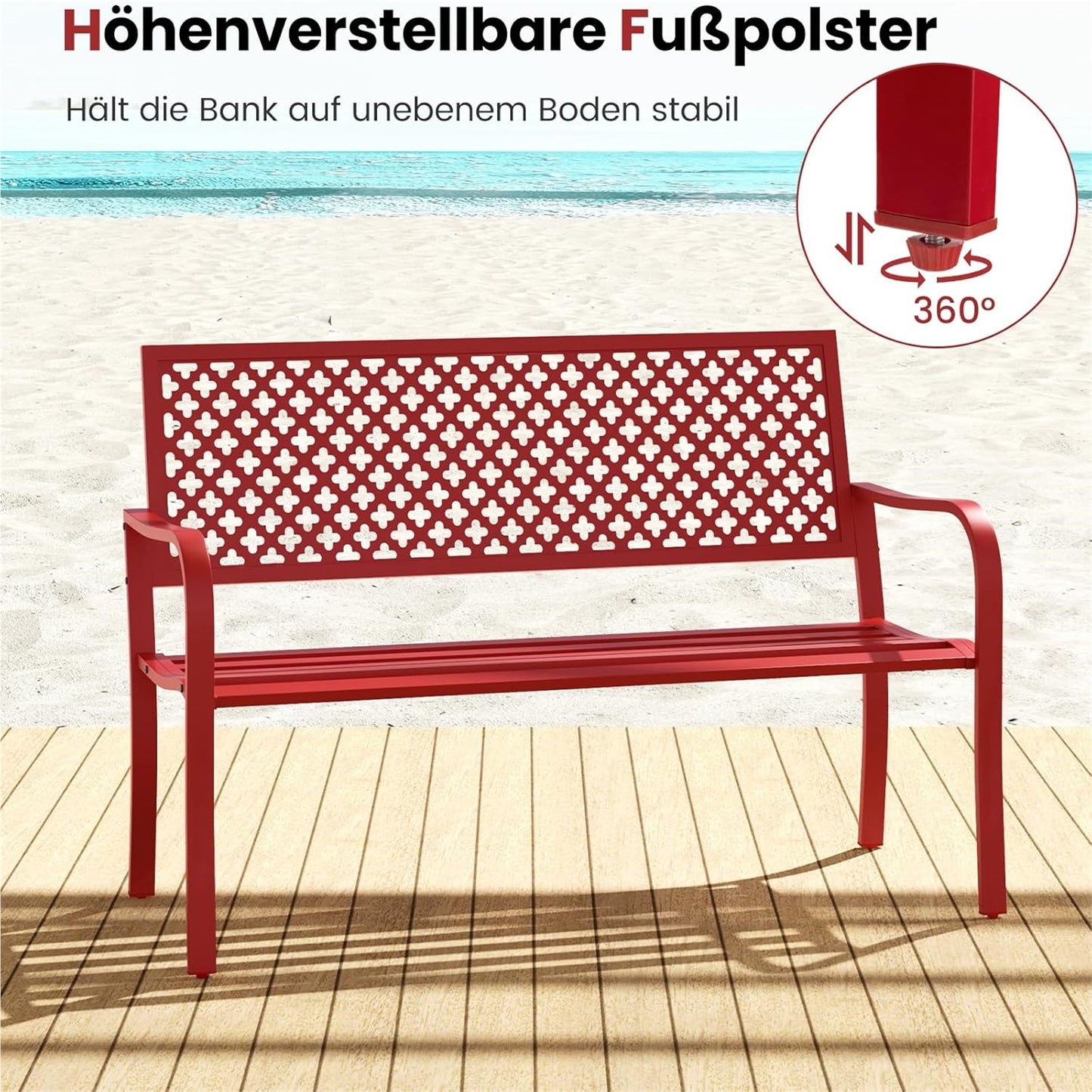 Tuinbank – Buitenbank – Parkbank – Loungebank – Metalen Bank – Rood Metalen Design – Weerbestendig Metalen Frame – Geschikt Voor 2-3 Personen – Draagkracht Tot 300 Kg