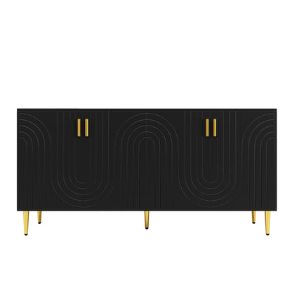 Dressoir – Sideboard – Buffetkast – Tv-Meubel – Opbergkast – Zwart Met Gouden Details – 152x40x75 CM – Tip-Over Beveiliging