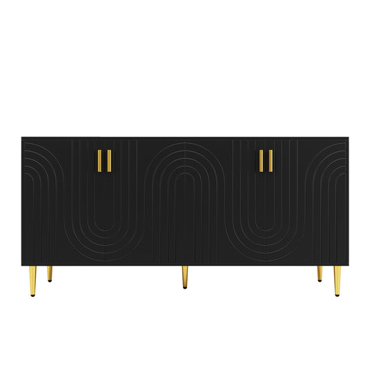 Dressoir – Sideboard – Buffetkast – Tv-Meubel – Opbergkast – Zwart Met Gouden Details – 152x40x75 CM – Tip-Over Beveiliging