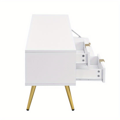 TV Meubel – Woonkamer Kast – Opbergkast – Dressoir – MDF Constructie – Kabeldoorvoer – Wit Met Gouden Accenten – 175 cm Breed