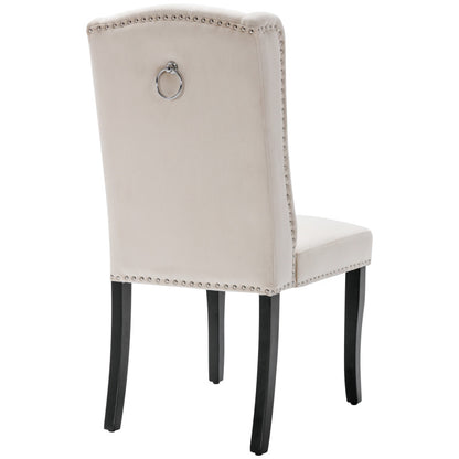 Eetkamerstoel – Dining Stoel – Kuipstoel – Keukenstoel – Fauteuil – Velvet Bekleding – Eikenhouten Poten met Chroom – Nailhead Details – Beige – Set van 2