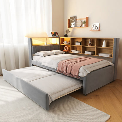 Modern Multifunctional Sofa Bed with Pull-Out Sleeper & Storage - Grey/Beige Upholstered Sleeper Sofa, Twin/Full Size (90x200/90x190cm), No Assembly Required, Space-Saving Bed Frame for Small Apartments, Dorm, Guest Room (Mat