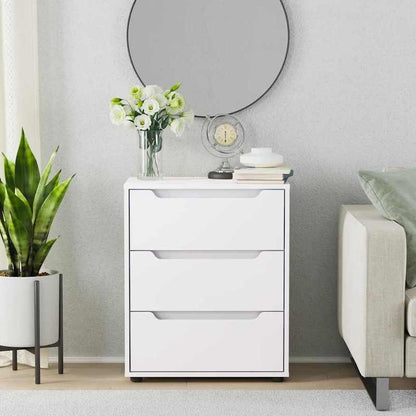 Visnes Blanc 60x40x73cm Wooden Storage Cabinet - Freestanding 3-Tier Shelf with Lockable Drawers, Modern Minimalist Design for Home Office, Bedroom, Living Room - High-Quality Wood, Easy Assembly, Storage Furniture, Minimalis