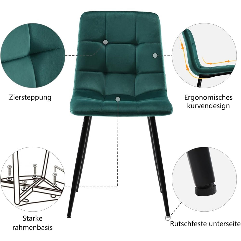 Eetkamerstoelen – Stoelen – Dining Stoelen – Velours Stoelen – Metalen Stoelen – Groen – Set Van 4 – Zacht Velours Comfort – Stevige Metalen Poot
