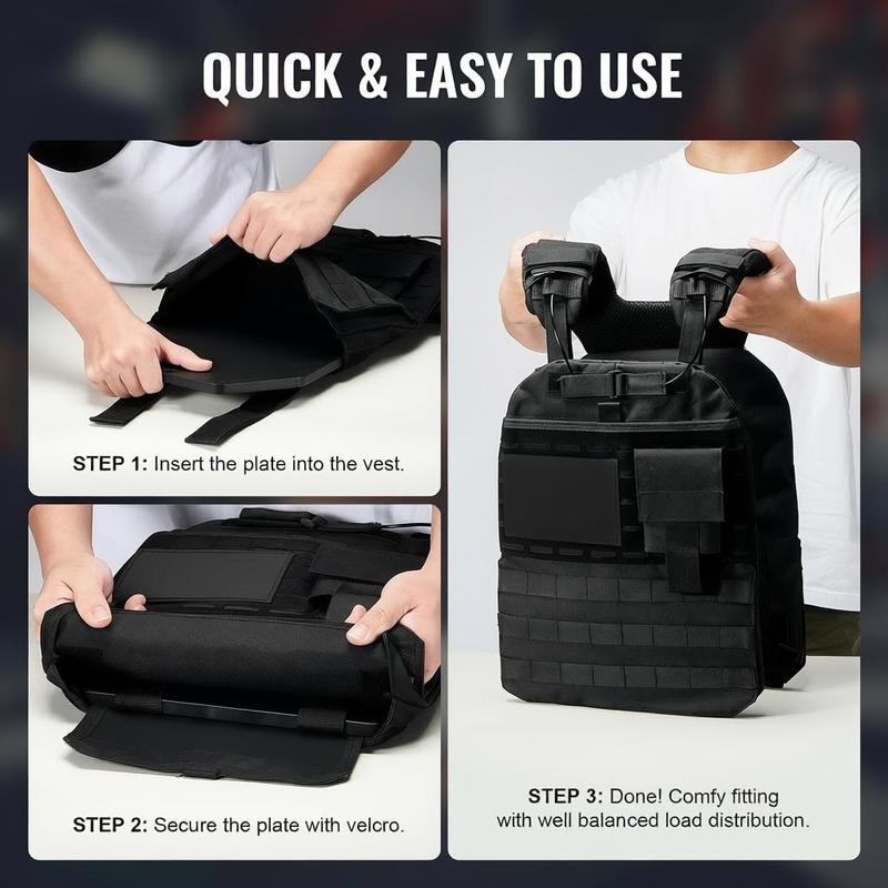Weighted Vest with 2 High-Quality Steel Weight Plates, 6.58 kg Each | Ergonomically Designed for WOD, Strength Training, Running, and Fitness, Zipper Closure, Canvas Material