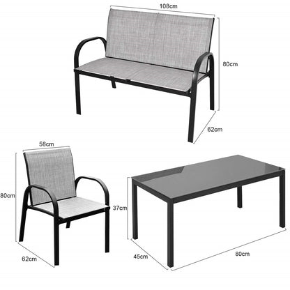 Tuinset 4-delig – Loungeset – Balkonmeubilair – Terrasmeubels – Buitenmeubels – Gepoedercoat IJzer – Gehard Glas Tafelblad