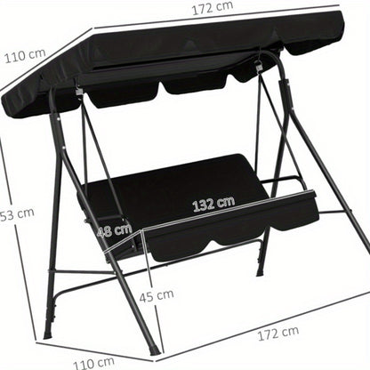 3-Persoons Tuin Schommel – Tuinbank Schommelbed – Buitenschommel – Patio Schommel – Balkon Schommel – Verstelbaar Zonnescherm – Weerbestendig Stalen Frame – Zwart (172x110x153 cm)
