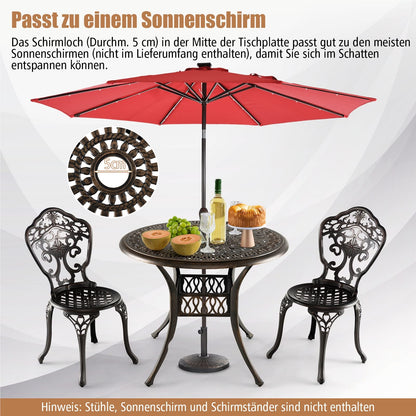 Tuin Tafel – Balkontafel – Terrastafel – Bistrotafel – Loungtafel – Rond Aluminium Gietwerk – 90 cm Ø – Weerbestendig Antiek Bruin