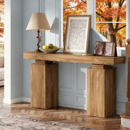 1pc 63-Inch Long Console Table | Farmhouse Wooden Entryway Table Behind Couch for Hallway or Living Room, Contemporary Style, Mixed Color, Engineered Wood, BYBLIGHT