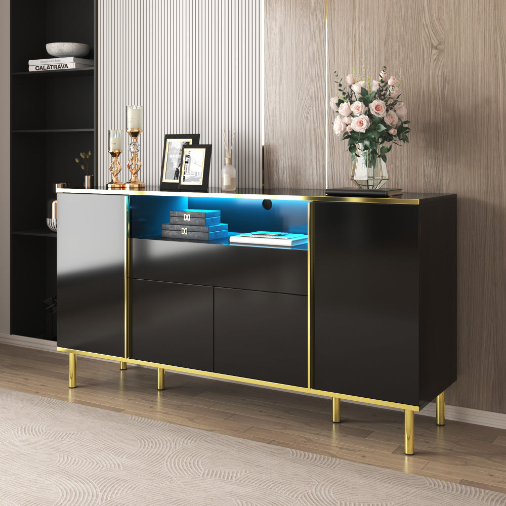 Dressoir – Sideboard – Opbergkast – Ladekast – Buffetkast – Modern Minimalistisch Design – Zwart Met Gouden Accenten – Ruimtebesparend Verticaal – Stevige Constructie Zonder Elektriciteit