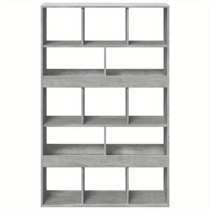 Spacious Gray Wooden Room Divider - 99.06cm x 33.02cm x 154.94cm - Perfect for Office, Bedroom, Living Room, Study - Durable Concrete-Treated Wood, Multi-Compartment Design, Room Space Divider|Minimalist Shelf Design|Sleek Co