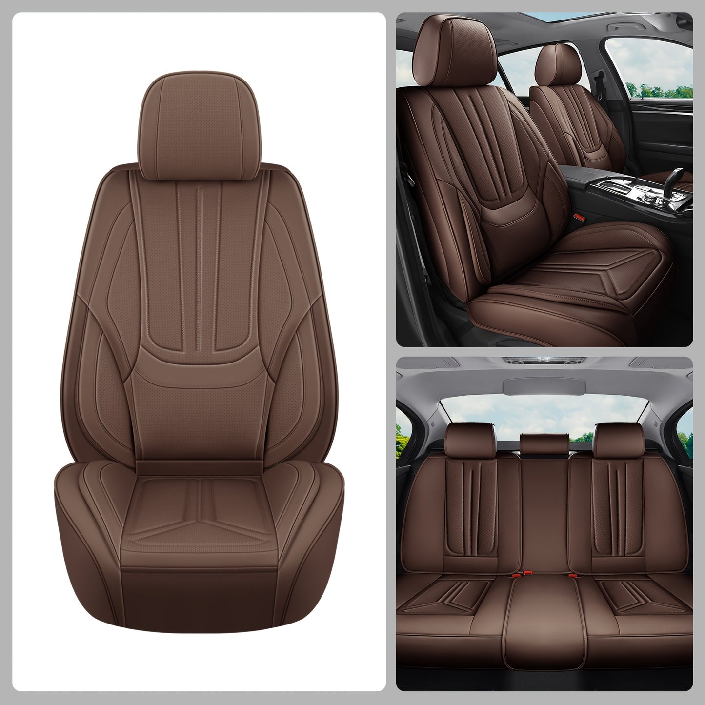 Autostoelhoes – Autostoelhoes – Stoelhoes – Stoelhoesbekleding – Universele Autostoelbeschermer – PU Leer Koffiekleur – Schuimvulling – All-Season Comfort