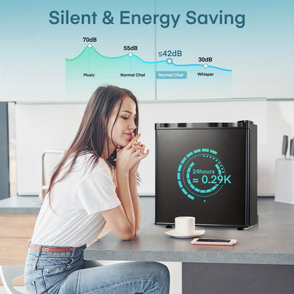 Mini Koelkast – Minibar – Tafelmodel – Kleine Koelkast – Compacte Koelkast – 46 Liter Inhoud – Met Vriesvak – Energiezuinig E-Klasse – 42 dB Stil Geluid – Verstelbare Deurtjes & Temperatuur