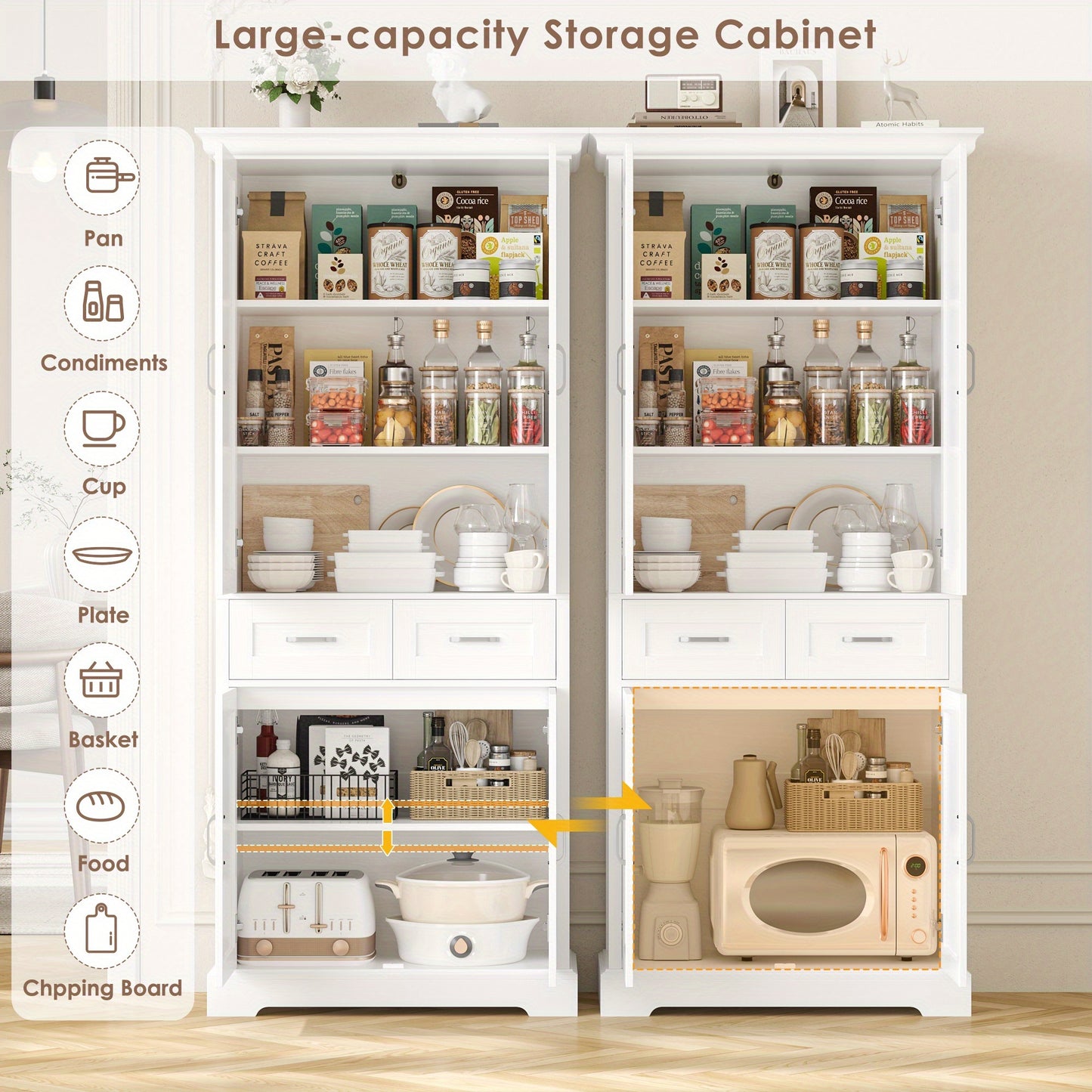 Kast – Opbergkast – Dressoir – Kledingkast – Ladekast – Modern Wit – Stevig Hout & Spaanplaat – Grote Opbergruimte
