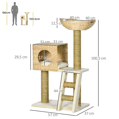 Klim- en Krabpaal Kat – Kattenboom – Activiteitentoren – Krabpaal – Kattenmeubel – Multikleur – 100,5 cm Hoogte – Stevig & Duurzaam