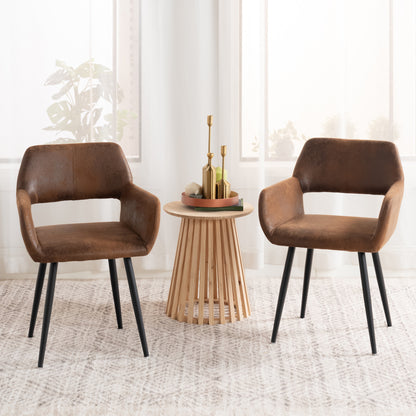 Eetkamerstoel – Stoel Met Armleuning – Designstoel – Keukenstoel – Scandinavische Stoel – Comfortabel Gestoffeerd – Metaal Met Houten Poten – Bruin – 56x56x78 cm