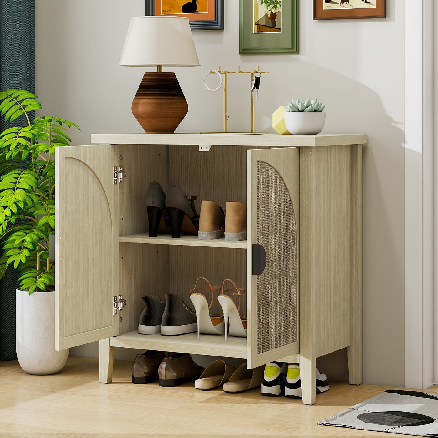 Kast – Opbergkast – Dressoir – Bijzetkast – Kastenmeubel – Natuurlijke Rotan – Licht Beige – Compact & Duurzaam