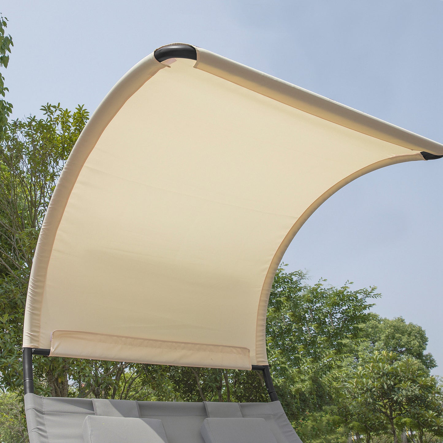 2-Persoons Loungeset – Tuinlounge – Buitenmeubel – Zandstrand Set – Verstelbare Rugleuning – Ingebouwde Parasol – Weerbestendig Metalen Frame