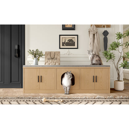 Krabpaal met Kast – Kattenhuis – Kattenbak Kast – Kattenmeubel – Kattenverblijf – Ruimtebesparend Design – Ventilatie en Krabpaal Geïntegreerd – 140x40x45,5 cm