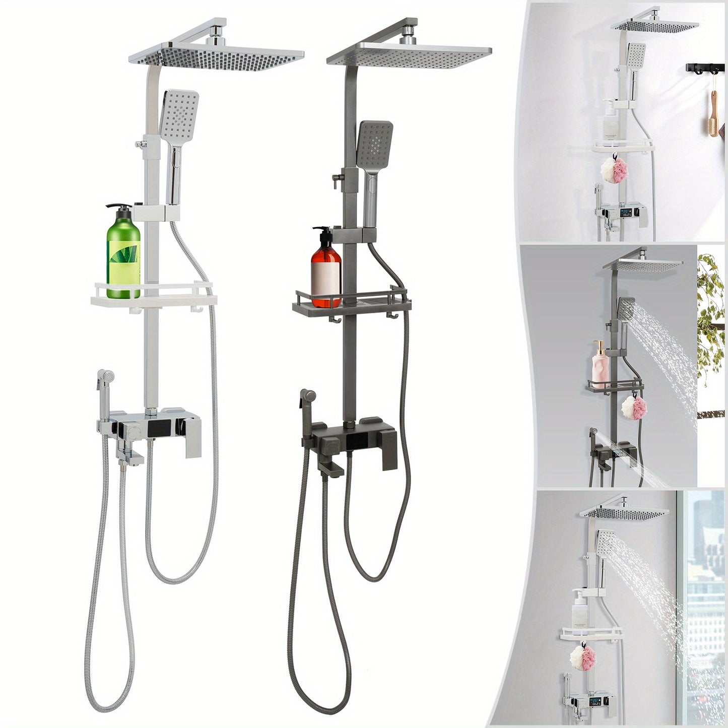 Badkraan – Badkamerkraan – Douchekraan – Mengkraan – Badkraan met Handdouche – 360° Draaibare Hoofddouche – Verstelbare Hoogte 73-116 cm