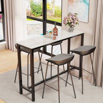 Bartafel – Statafel – Keukentafel – Bistrotafel – Barmeubel – Wit Sintersteen Blad – Zwart Metalen Onderstel – 120x40x105 cm – Duurzaam & Krasbestendig