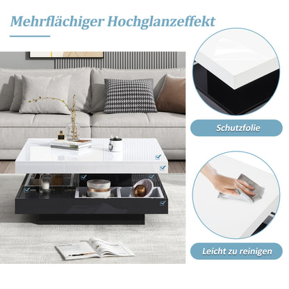 Salontafel – Koffietafel – Bijzettafel – Woonkamertafel – Lounge tafel – 360° Draaibaar – Hoogglans Wit Hardhouten Frame