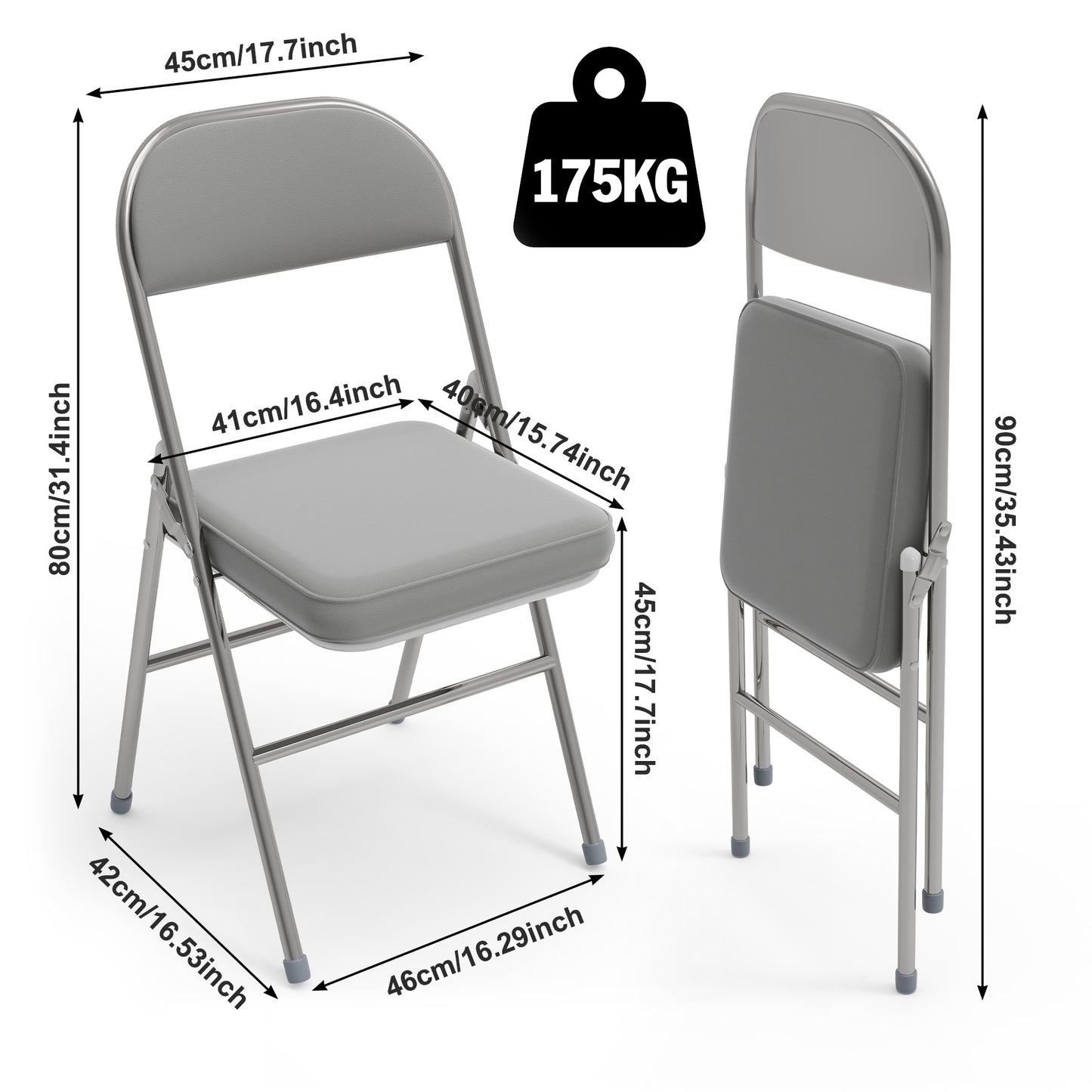 Klapstoel – Vouwstoel – Opvouwbare Stoel – Eetkamerstoel – Tuinstoel – Set van 2 – Kunstleer Zitting – Stevig Metalen Frame – Stapelbaar – Zithoogte 45 cm
