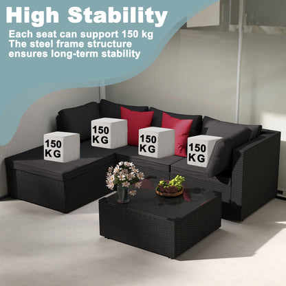 Loungeset – Tuinset – Hoekbank – Balkonset – Tuinmeubelen – Polyrattan – Gegalvaniseerd Stalen Frame – Inclusief Kussens